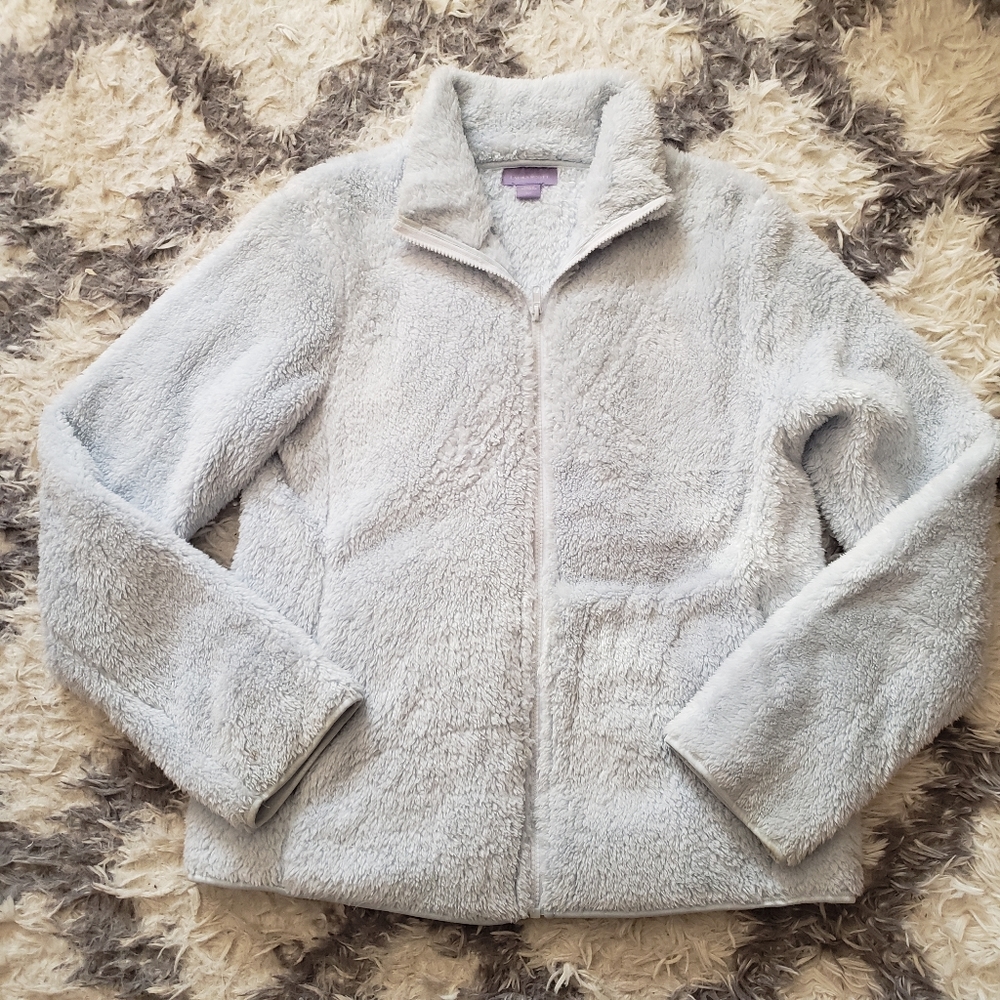 Laura Scott blue teddy zip-up jacket small